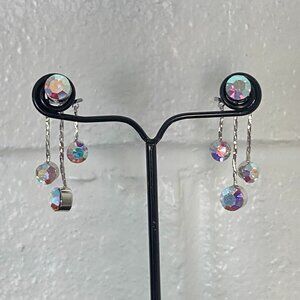 Aroura Borealis Silver Tn Dangle Front & Back Earrings